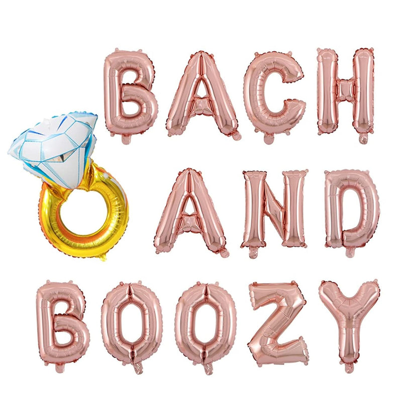 Bach And Boozy Foil Balloons Banner, 16Inch Rose Gold Letter Mylar Bal