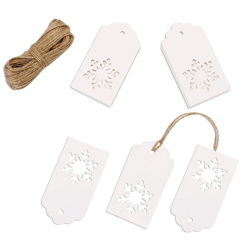 100Pcs Snowflakes Paper Tags Christmas Kraft Gift Tags Hang Labels With 30 Met