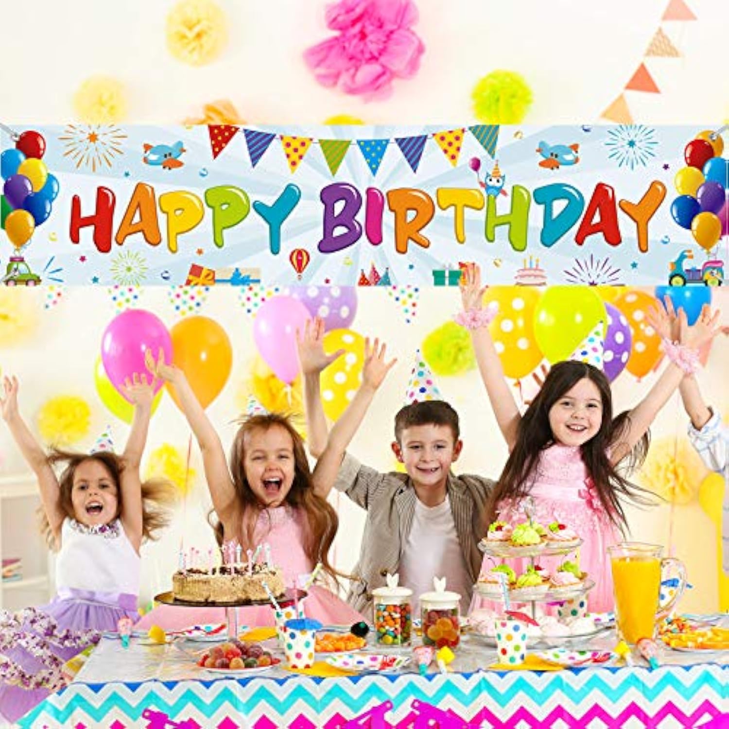 Colorful Happy Birthday Banner, Large Fabric Happy Birthday Sign Backd