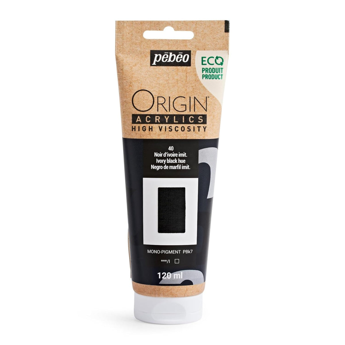 PEBEO Origin - Eco-designed High-viscosity Acrylic Paint - High Pigment Concentration for Intense Color and Excellent Lightfastness - 4.05 Fluid Ounces (120 ml) Tube - Ivory Black Hue