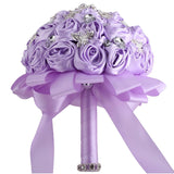 7.5" Light Purple Bridal Wedding Bouquet Throw Toss Artificial Rose Flower Bunch With Bling Brooch For Bride Bridesmaid Wedding Quinceanera