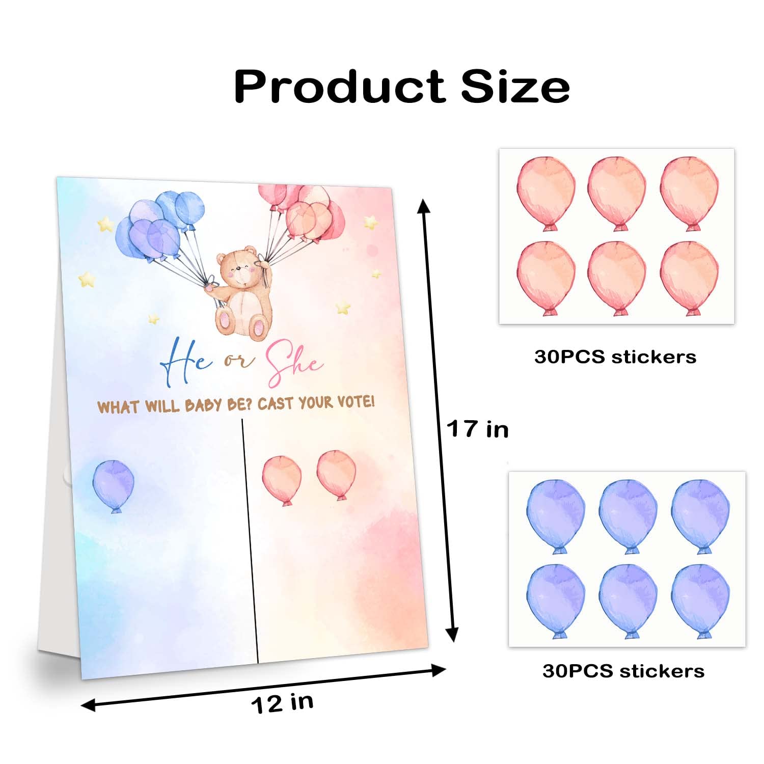 Gender Reveal Voting Board Sign, Bear Theme Guess The Gender Reveal Game For 30 Pcs Baby Shower With Boy Girl Voting Stickers, He Or She What Will Baby Be Sign, Party Supplies With Decorations Games