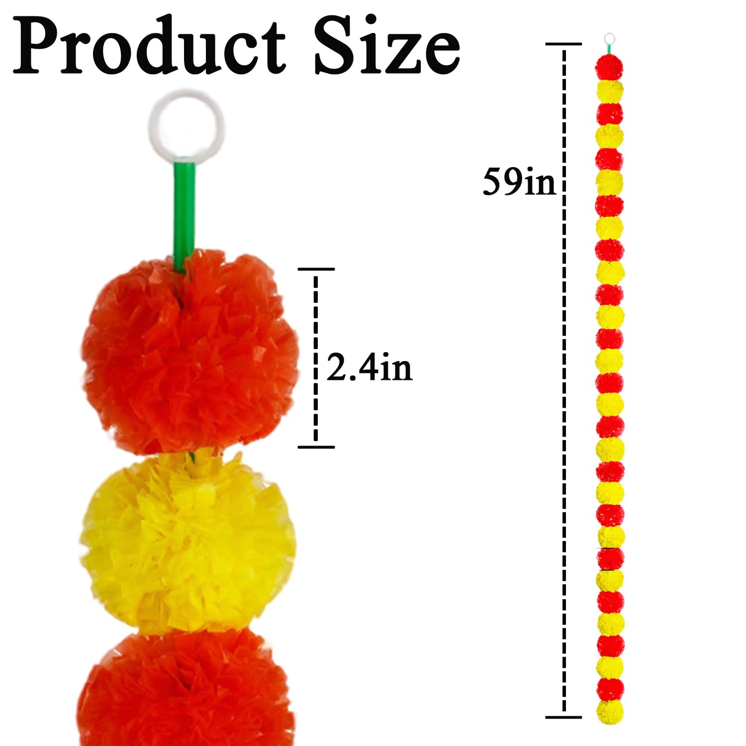 Marigold Garland For Decoration,5 Pcs Of 5-Feet Long Artificial Flower Garlands,Indian Décor For Pooja, Wedding, Halloween, Diwali,(Yellow & Red)