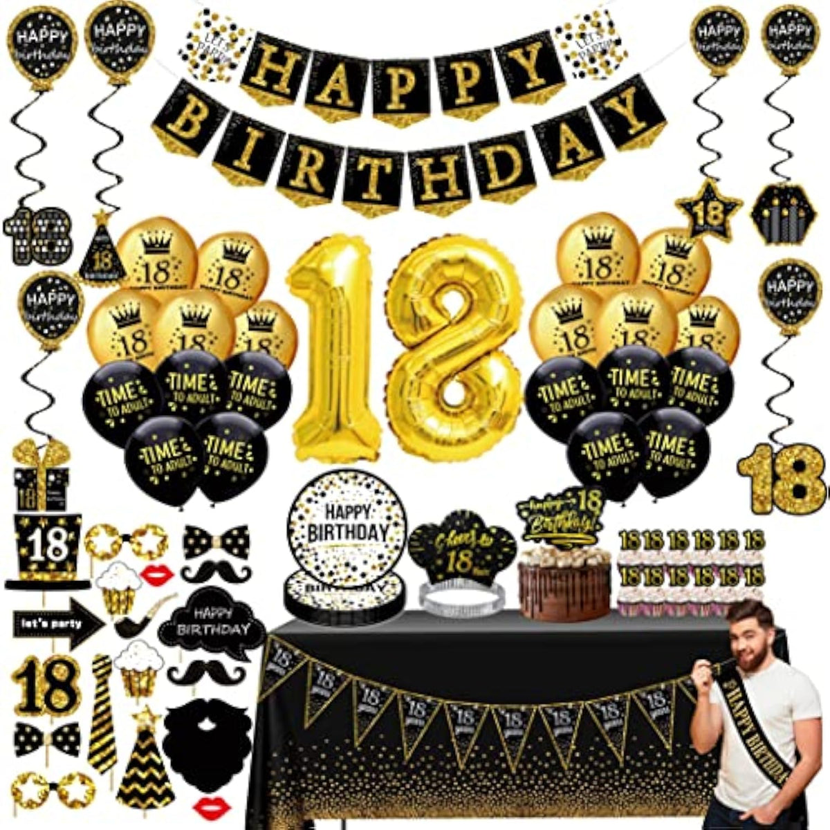 60Th Birthday Decorations For Men Women - (76Pack) Black Gold Party Ba