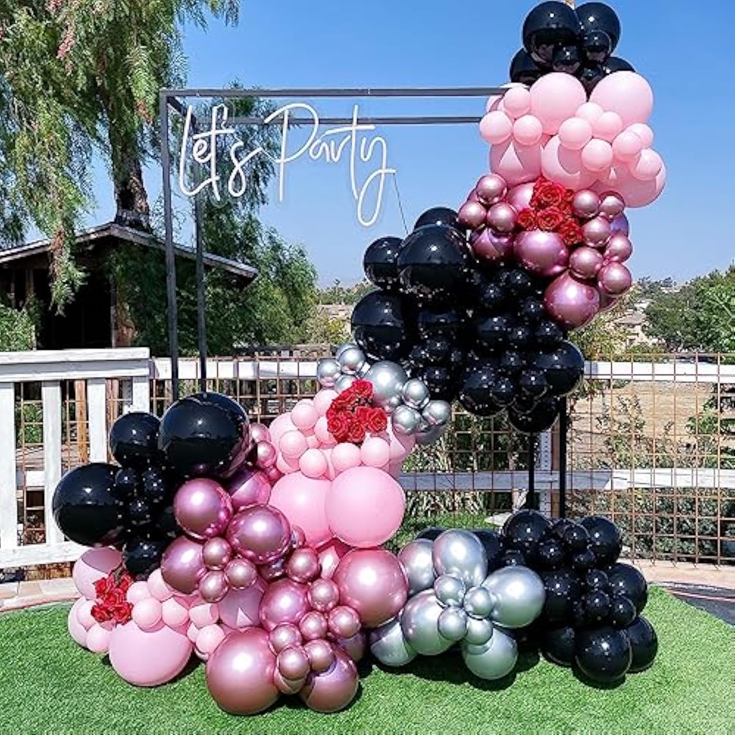 Pink & Black Balloon Garland Arch Kit, 153Pcs Black Magenta & Chrome Pink Balloons For Girls Birthday Decoration, Sweet 16 Party Supplies, Bridal Shower & Graduation Decor