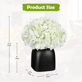 Hydrangea Artificial Flowers White Silk Hydrangea Flowers In Deep Black Ceramic Vase Spring Flowers Arrangments Potted Fake Flowers For Home Decor Indoor Farmhouse Table Wedding Centrepiece