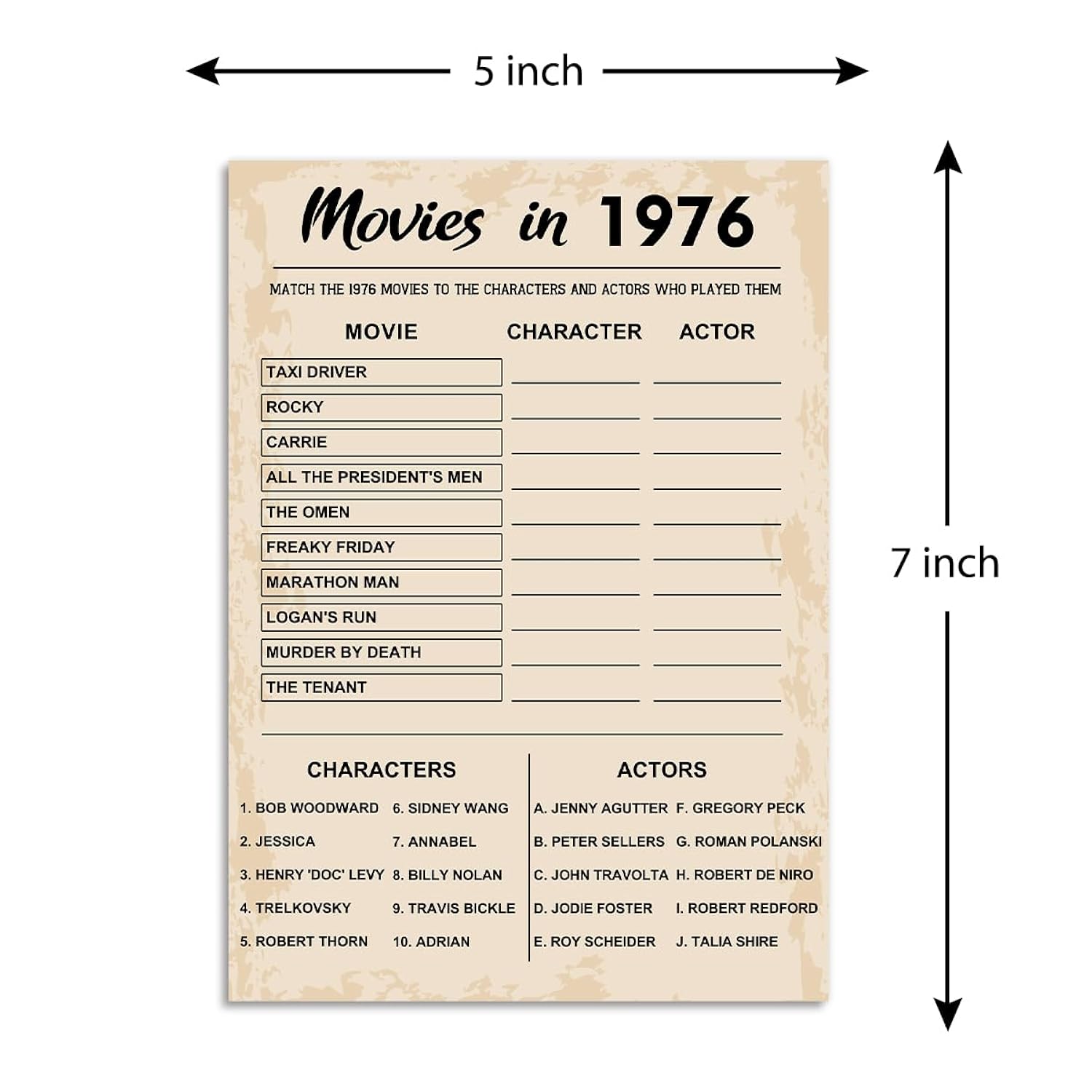 50Th Birthday Party Games, Movie In 1976 Games, Birthday Party Supplies For Adults, Fun 1976S Party Game?Pack Of 30 Cards