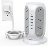 Tower Surge Protector Power Strip with 12 Outlets 5 USB Ports 2 USB C 10FT Extension Cord
