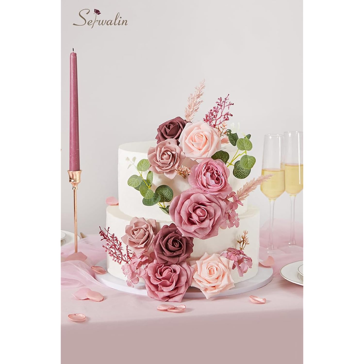 Artificial Flowers Pink Fake Flowers Combo Box Set Silk Flowers With Stems For Diy Wedding Bouquets Bridal Shower Centerpieces Arrangements Party Cake Decorations