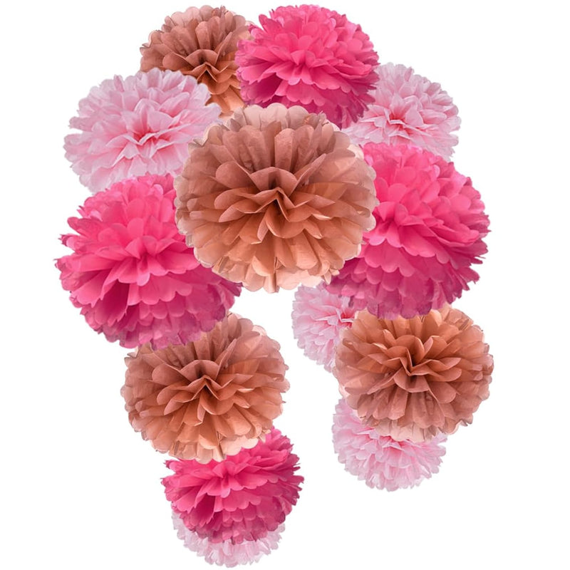 Rose Gold Hot Pink And Pink Paper Flower Tissue Pom Poms For Valentine