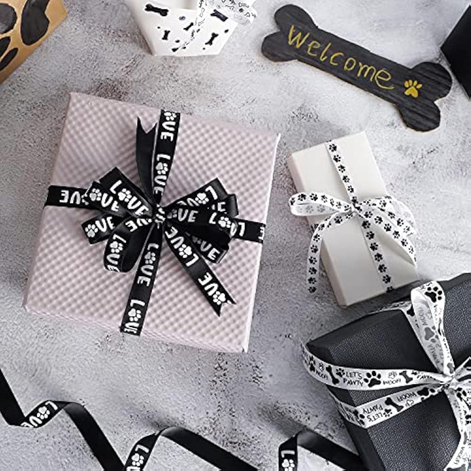 Paw Print Ribbon Dog Bone Satin Ribbon Assortment Black And White Ribb