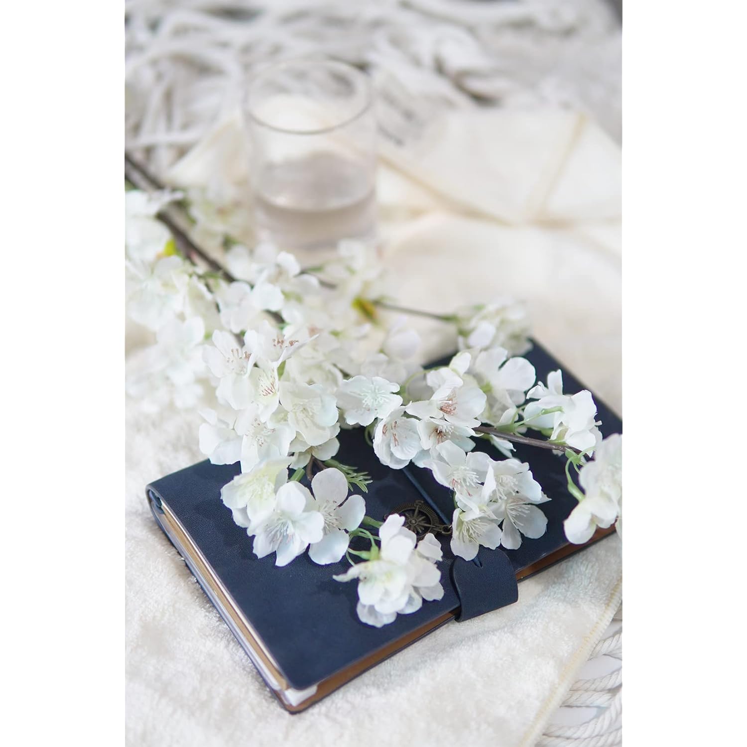 4Pcs Artificial Cherry Blossom Flowers 43 Inch Long Stem Cherry Blossom Decor Fake Flower For Home Wedding Outdoor Decoration (White)