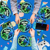 168Pcs Video Game Birthday Party Decorations Blue Video Game Level Birthday Plates And Napkins Tableware Sets For Kids Boys Gamer Gaming Party Favors Serves 24
