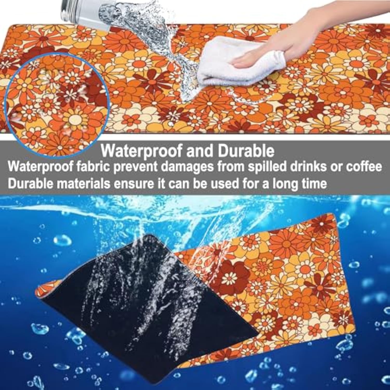 Mouse Pad, Large Retro Boho Hippie Flower Desk Mat, Extended Non-Slip Gaming Keyboard Mousepad Desk Pad, Thick Stitched Edges Waterproof Mouse Mat 31.5"X15.7" (Vintage Groovy Floral)