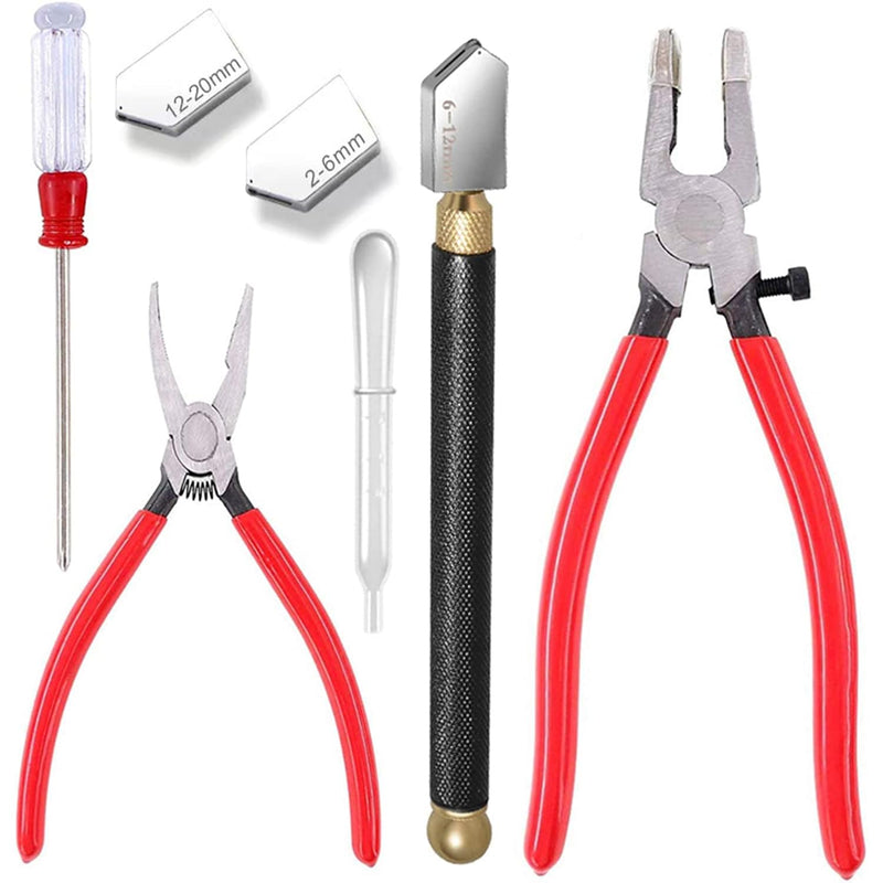 7Pcs Heavy Duty Glass Running Pliers, Breaker Grozer Pliers Glass Cutter Kit,