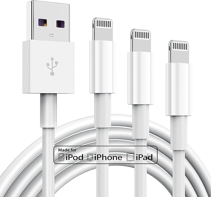 3 Pack Apple MFi Certified Lightning Charging Cable 6FT 2.4A Fast Charger for iPhone 14 13 12 11 iPad