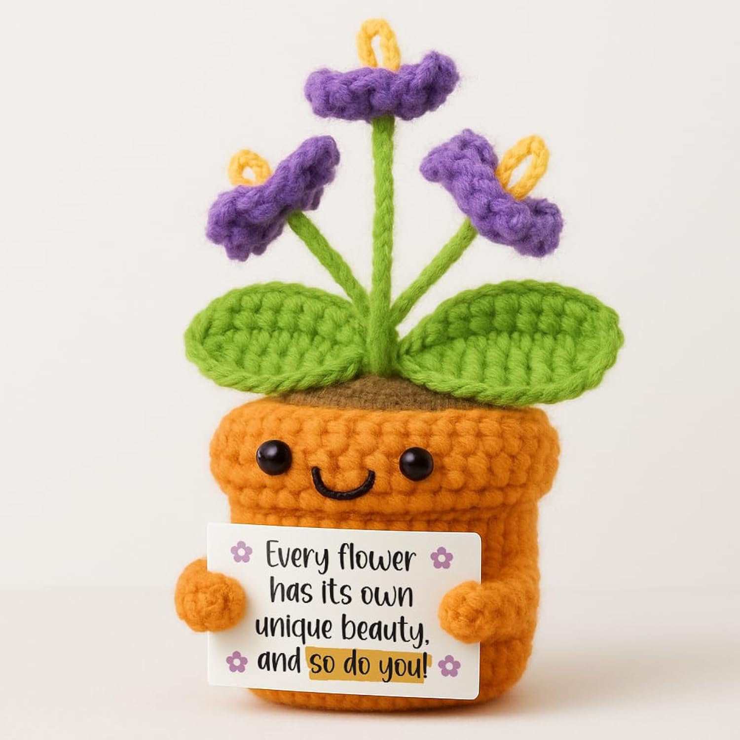 Potted Flower Decoration Gift For Parents Mother Father Son Daughter Emotional Birthday Present Handmade Crochet Purple Flower Mini Small No Watering No Pruning Maintenance Free Artificial Plant