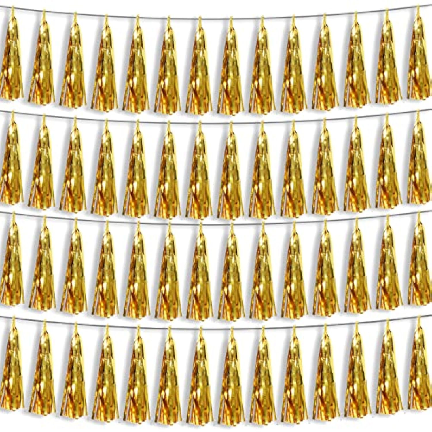4P Gold Foil Fringe Metallic Tassel Streamers Banner Tassel Garland For Parade Floats, Bachelorette, Wedding, Birthday, Halloween, Christmas, Bridal/Baby Shower Party Decorations