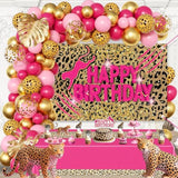 Pink Leopard Print Birthday Decorations Set Balloon Arch for Girls