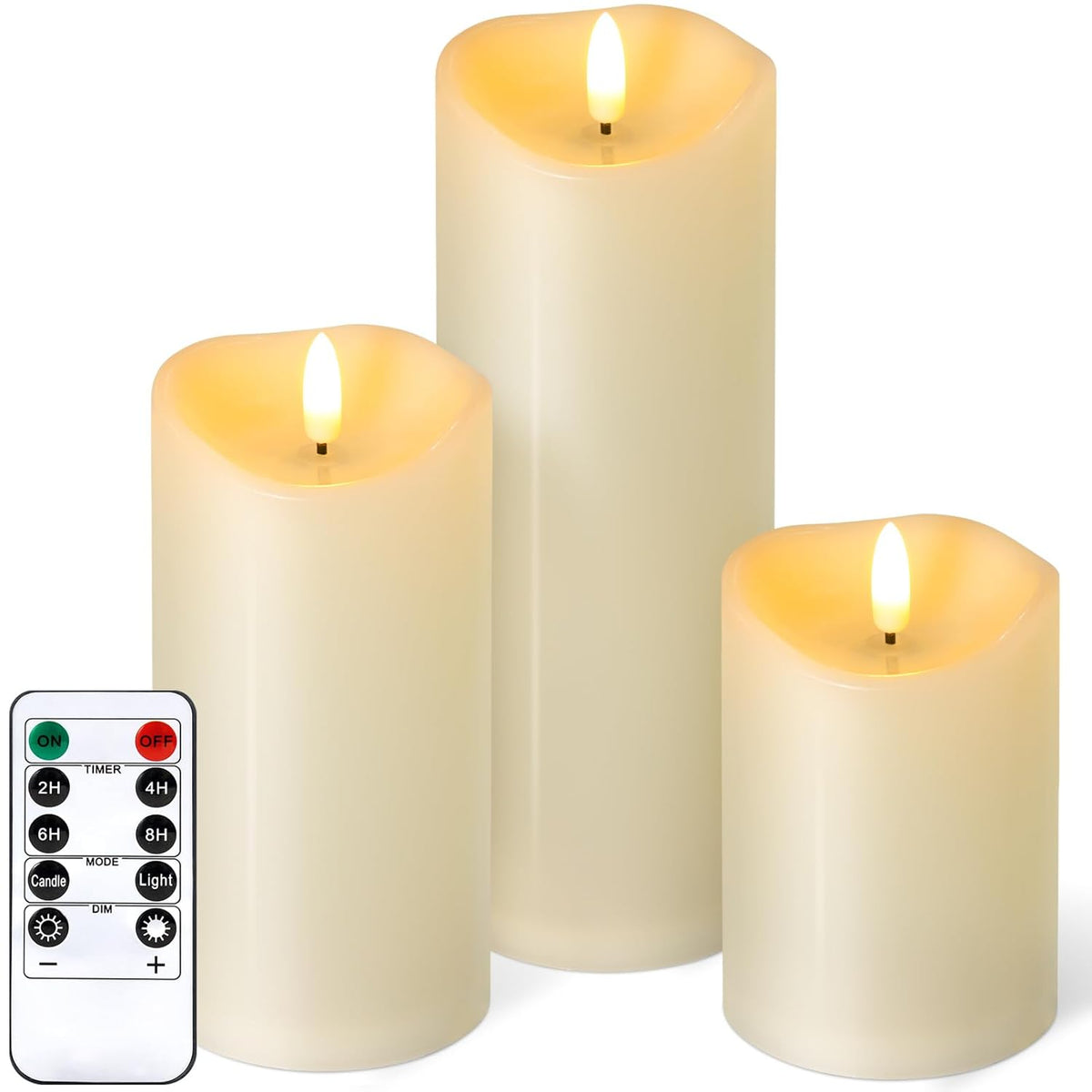 Outdoor Flameless Candles With Remote Timer - Waterproof Realistic Flickering Led Pillar Electric Battery Operated Fake Candle For Holiday Home Wedding Fireplace Decor - Ivory 3 Pack (D3”H4”6”8”)