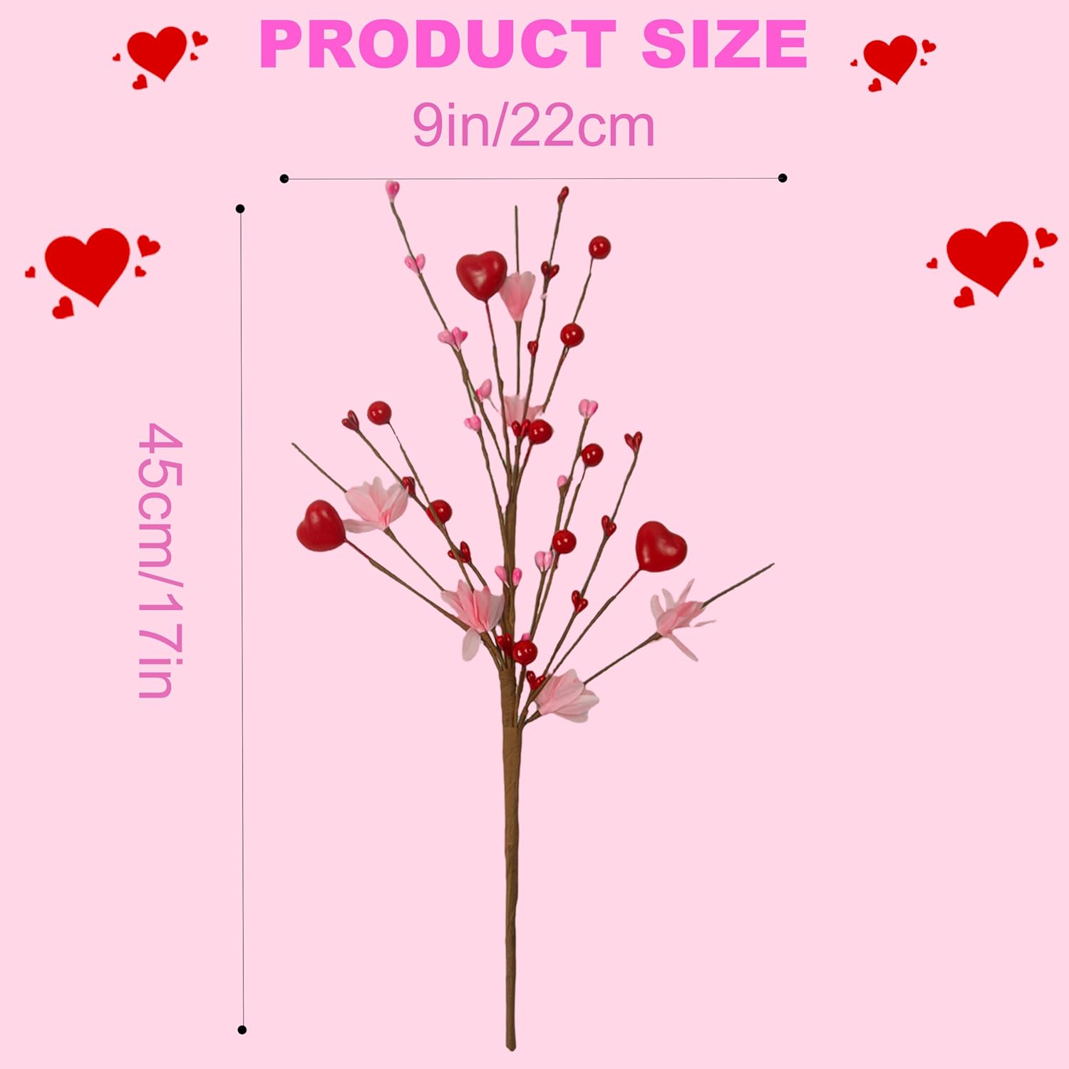 Valentine'S Day Decoration, 12 Pcs Valentines Picks Artificial Red Berry Stems, 17 Inch Valentines Day Picks Pink Heart Shaped Berry Stems Ideal Valentine'S Day Gift For Wife, Girlfriend