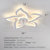 White Flower Ceiling Fan with Light and Remote Low Profile LED Dimmable Flush Mount