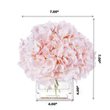 Enova Floral Artificial Flowers Silk Hydrangea Fake Flowers Arrangement in Cube Glass Vase with Faux Water for Home Office Wedding Party Event(Pink)