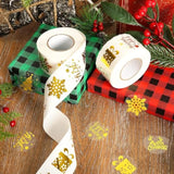 Merry Christmas Stickers Roll Gold Foil Snowflake Xmas Tree Paper Decals 6 Design Sparkly Winter Self-Adhesive Decorative Stickers For Envelope Sealing Invitation Card Party Supplies, 500Pcs