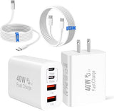 2 Pack 40W 4 Port USB C Fast Charger with 10FT USB C Cable for iPhone 17 16 15