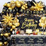 71pc Black & Gold Birthday Decor Kit with Backdrop, Banner, Balloons and Tablecloth