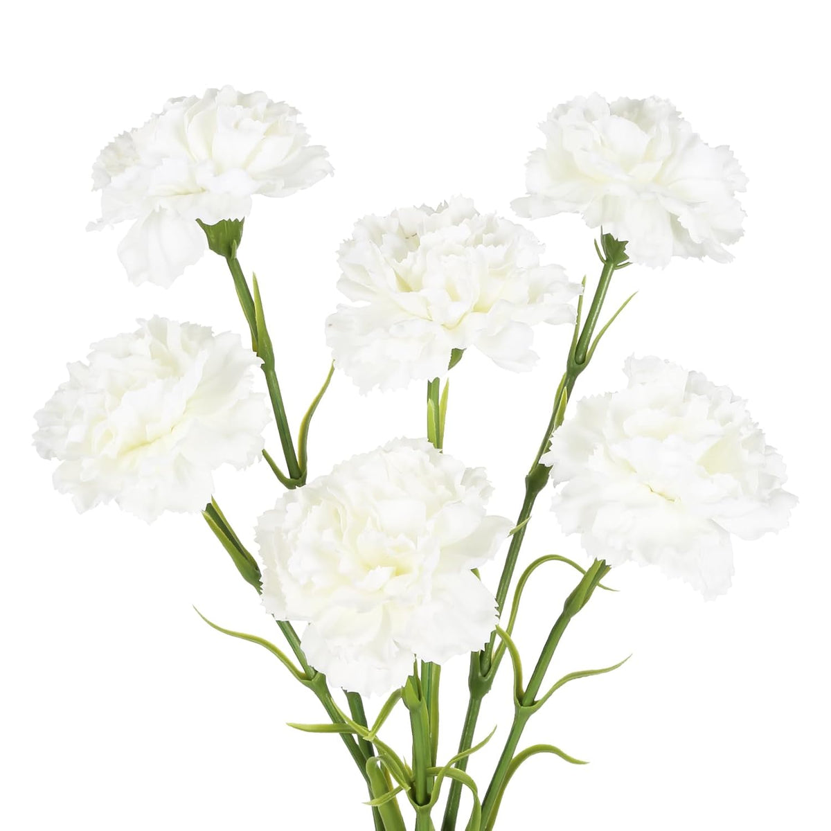 White Carnations Artificial Flowers,6Pcs Real Touch Fake Carnations 20'' Long Stem Faux Flowers For Tall Vases Home Wedding Party Table Centerpieces Decor (White)
