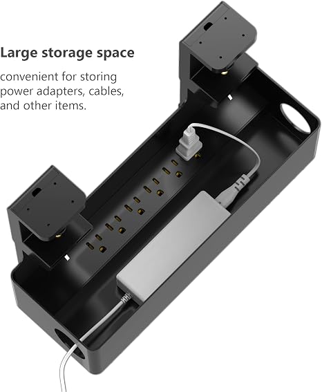 Under Desk Cable Management Tray with 6 AC Outlets Clamp Mount No Drill Organizer