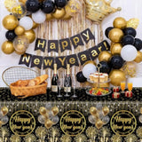 New Year Tablecloths, Happy New Year Plastic Tablecloth Set, Black And Gold Disposable New Year'S Table Cover Rectangle For 2026 New Years Eve Party Supplies Decorations, 108X54 Inch