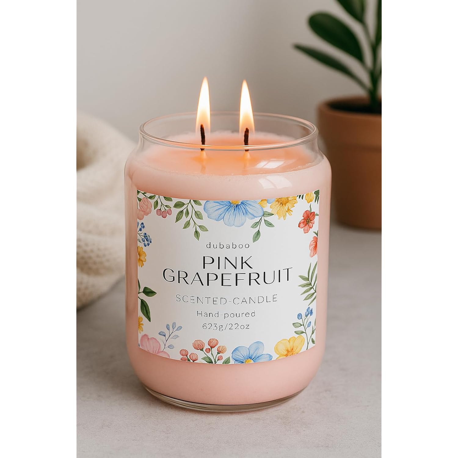 Hand-Poured Soy Candle – 22Oz (623G), Clean-Burning, Long-Lasting Candle With Cotton Wick, Reusable Glass Jar – 4 Variations Available (Kendal Rose, Pink Grapefruit)