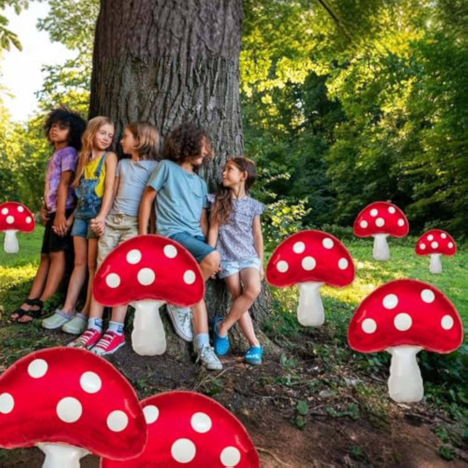 6 Pcs Mushroom Balloons With Red & White Polka Dots, Forest/Garden Party Theme Party Decor, Cute Mushroom Birthday Decor, 31 X 21 In Large Mushroom Foil Balloons For Party Decorations