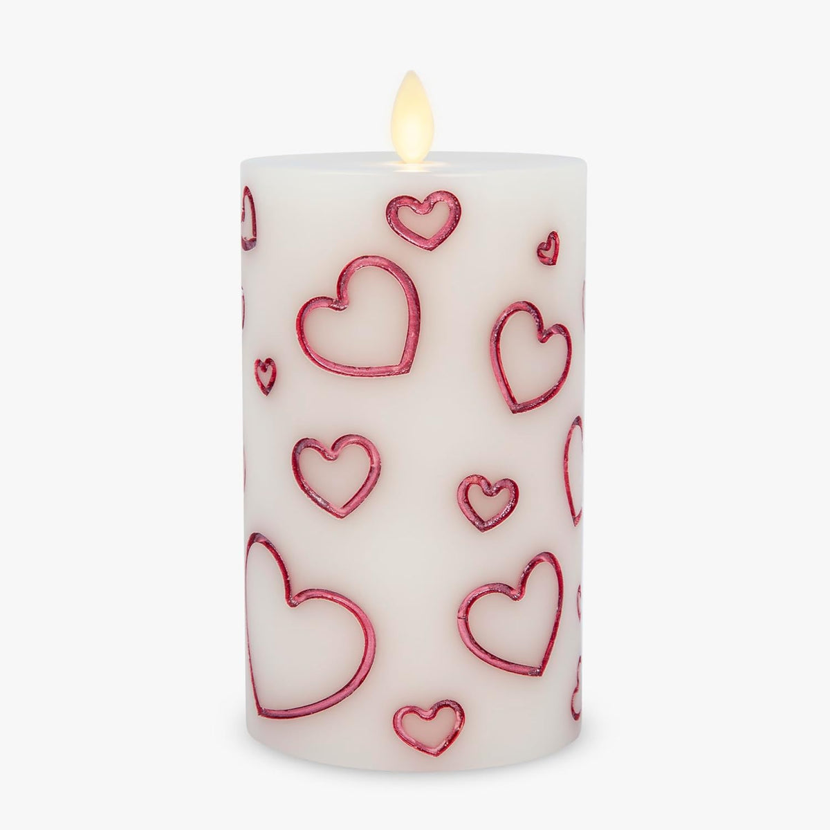 Debossed Hearts Pillar Candle Metallic Magenta - Patented Flickering Flameless Technology - Valentine'S Day Collection - Remote Ready - 6.5"