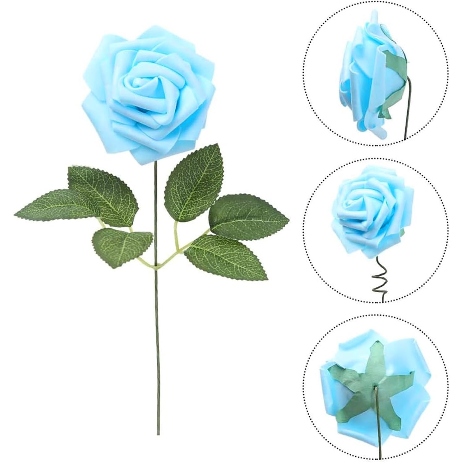 30Pcs Baby Blue Roses Foam Flowers Artificial Roses With Stems, Fake Roses With Fake Flowers For Diy Wedding Bouquets Baby Shower Centerpieces Floral Party Home Décor (Light Blue)