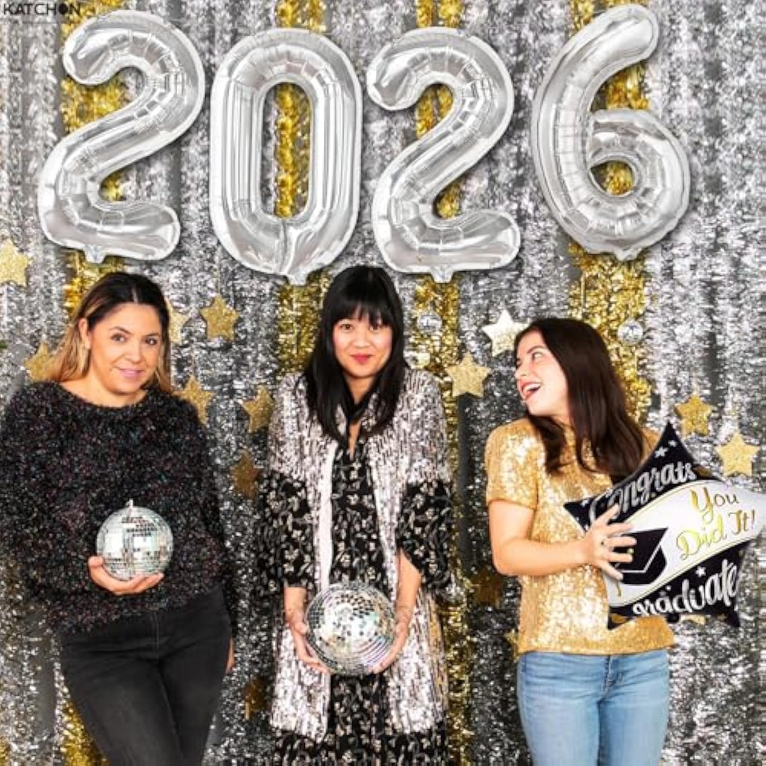 16 Inch Silver 2026 Number Balloons New Year Party Supplies