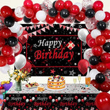 Red And Black Birthday Decorations For Men Women, Happy Birthday Decorations Fo Boys Girls Party Decoration Backdrop & Tablecloth Balloons Arch Kit Confetti Balloons Foil Fringe Curtains Table Cover