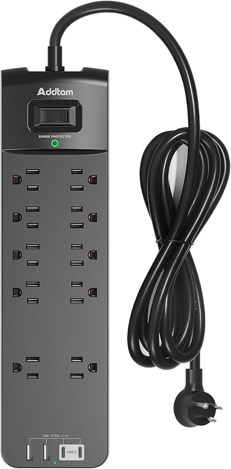 Surge Protector Power Strip 10 Outlets 4 USB Ports 2 USB C 2700J 6FT Flat Plug Extension Cord