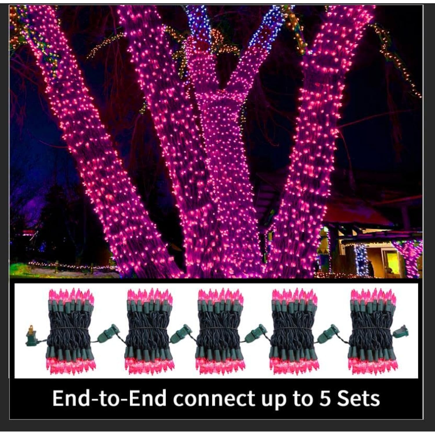 Super-Bright Extendable Pink Christmas Lights Decoration 100Lights 19.6Ft Ul Certified Mini Bulb String Lights Set For Outdoor Christmas Tree Garden Holiday Party Patio Wedding Garland Decor
