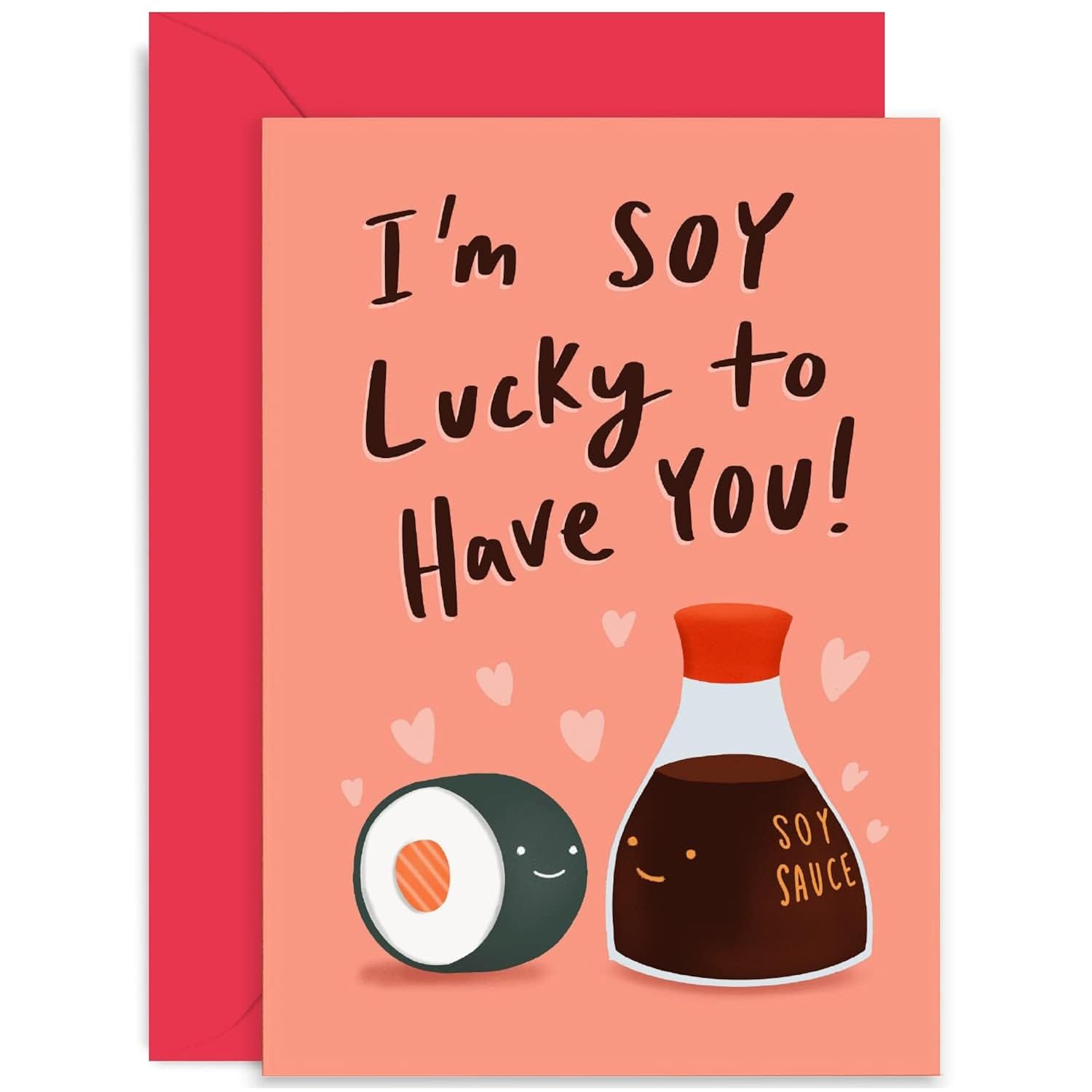 Old English Co. Soy Lucky To Have You Romantic Card For Boyfriend, Girlfriend, Husband, Wife - Sushi Fun Valentine'S Day - Cute Thank You Friendship Card For Bff | Blank Inside With Envelope