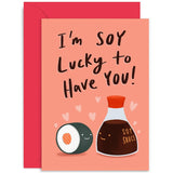 Old English Co. Soy Lucky To Have You Romantic Card For Boyfriend, Girlfriend, Husband, Wife - Sushi Fun Valentine'S Day - Cute Thank You Friendship Card For Bff | Blank Inside With Envelope