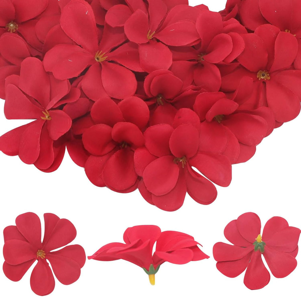 100 Pcs 2.8" Hawaiian Plumeria Frangipani Flower Heads Artificial Flower Heads For Wedding Flowers Garland Diy Jewelry Hair Clips Headbands Accessories(Red)