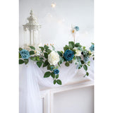 5Ft Handcrafted Artificial Rose Flower Garland, Dusty Blue Flowers Greenery Garland For Wedding Ceremony Garlands Backdrop Arch Flowers, Ceremony Reception Table Decorations