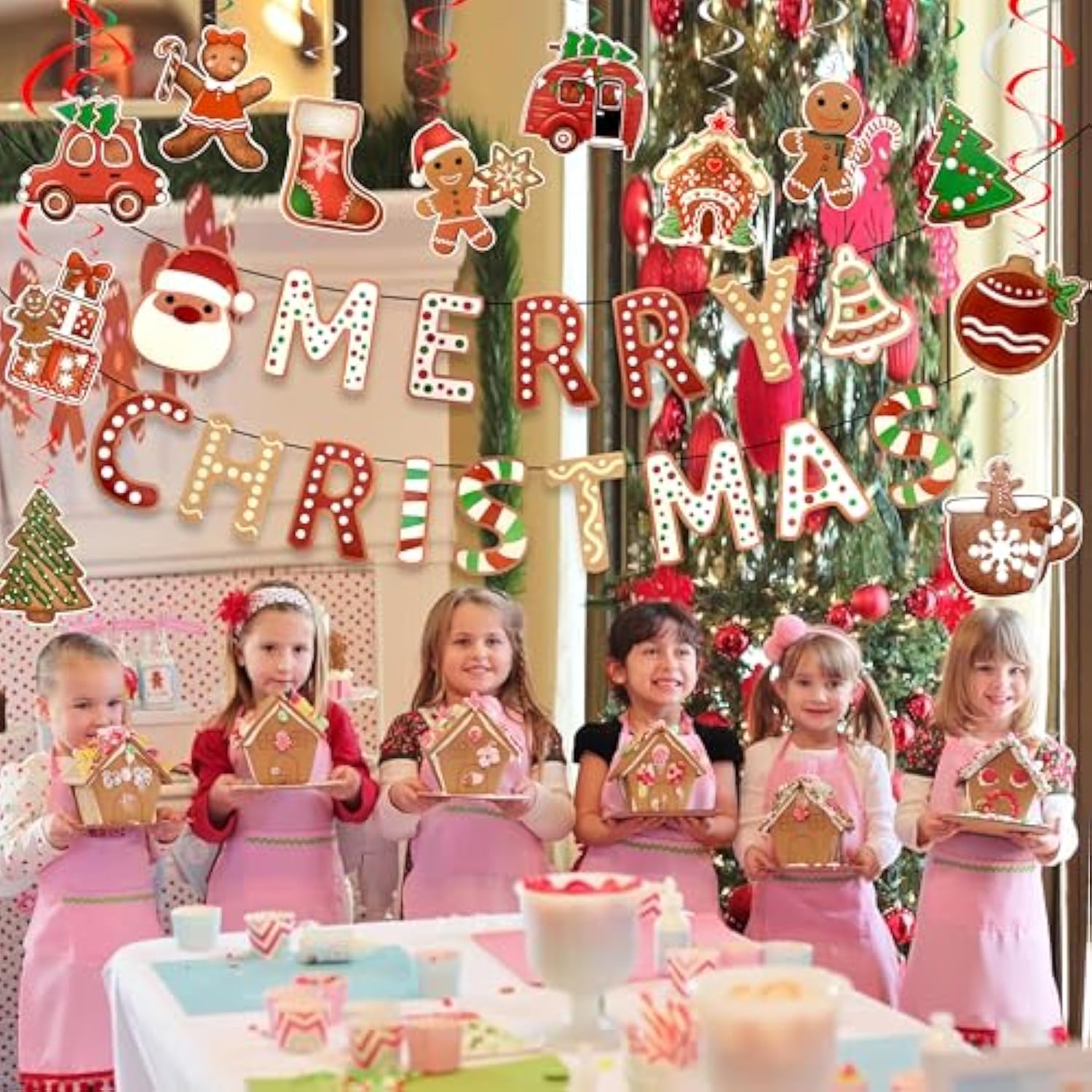 Gingerbread Party Decorations Gingerbread Merry Christmas Banner Gingerbread Theme Christmas Decorations Pre-Assembled Ginger Bread Christmas Decor Christmas Holiday Party Supplies Home Office Fireplace Decoration