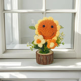 Handmade Crochet Smiling Sunflower Bouquet In Pot-Charming Knitted Creative Mini Flower Bouquet,Forever Blooming Home Desktop Decor Or Gift For Friends,Lovers,Classmates