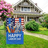 Happy Labor Day Garden Flag 12x18 Double Sided Vertical, Burlap Small USA Garden Yard House Flags Banner Outdoor Outside Labor Day Decoration (ONLY FLAG)