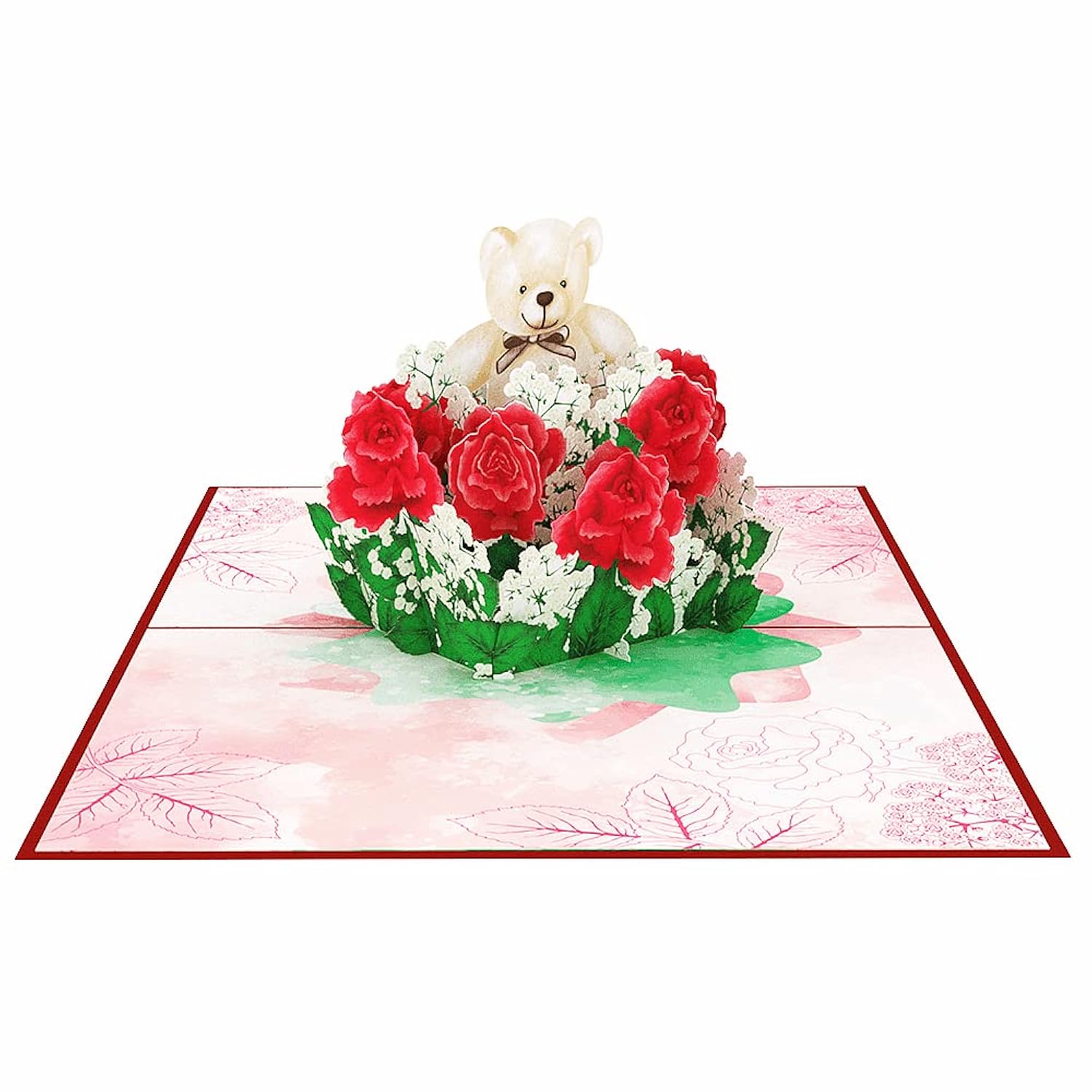 Rose Teddy Bear Valentines Day 3D Greeting Pop Up Card, Happy Valentines Day Card For Wife, Girlfriend, Her, Mother, Mom, Women, Romantic, Anniversary Card, Engagement,With Envelop,Size 7X5 Inch