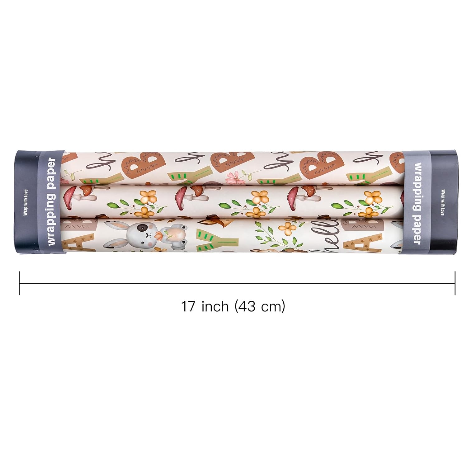 Kraft Baby Shower Wrapping Paper - Mini Roll - 3 Rolls - 17 Inch X 120 Inch - Little Woodland Animal Wrapping Paper For Baby Shower, Kids Girls Boys Birthday